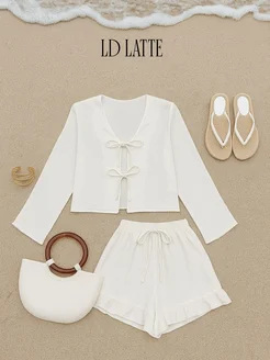 Костюм двойка с шортами летний на завязках LDLATTE 348614577 купить за 3 837 ₽ в интернет‑магазине Wildberries