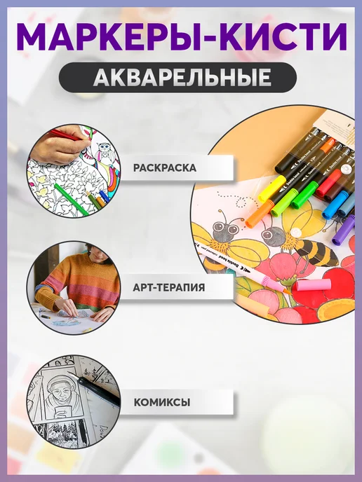 Навигатор Идей Акварельные маркеры для рисования 12 цветов, 12 цв., фото 4