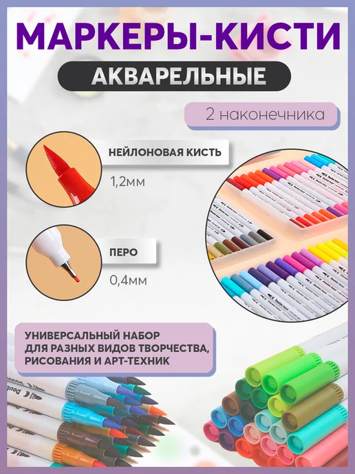 Навигатор Идей Акварельные маркеры для рисования 12 цветов, 36 цв., фото 2