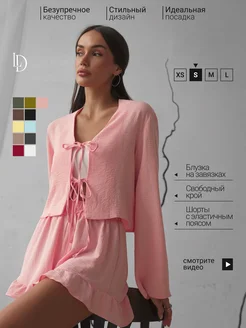 Костюм двойка с шортами летний на завязках LDLATTE 348629303 купить за 3 837 ₽ в интернет‑магазине Wildberries