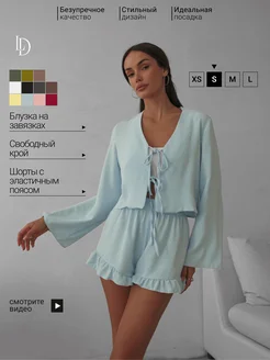 Костюм двойка с шортами летний на завязках LDLATTE 348653133 купить за 3 837 ₽ в интернет‑магазине Wildberries