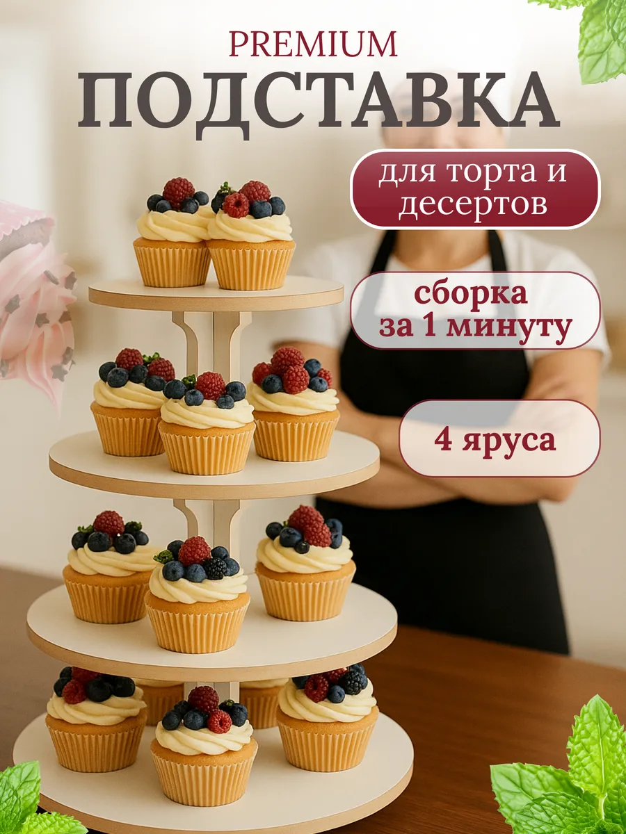 Подставка для торта и десертов 4 ярусная свадебная