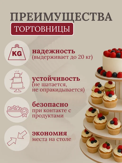 Woodstar Подставка для торта и десертов 4 ярусная свадебная, белый, фото 4