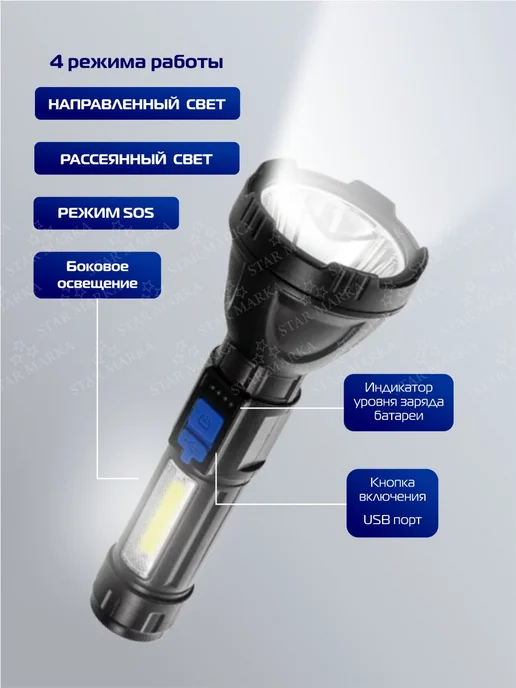 СТАРТ Фонарь аккумуляторный ручной LHE 516-В1 Black, черный, фото 3