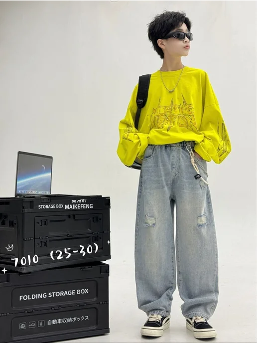 NOVA KIDS Джинсы детские и подростковые в стиле Y2K, голубой, фото 2
