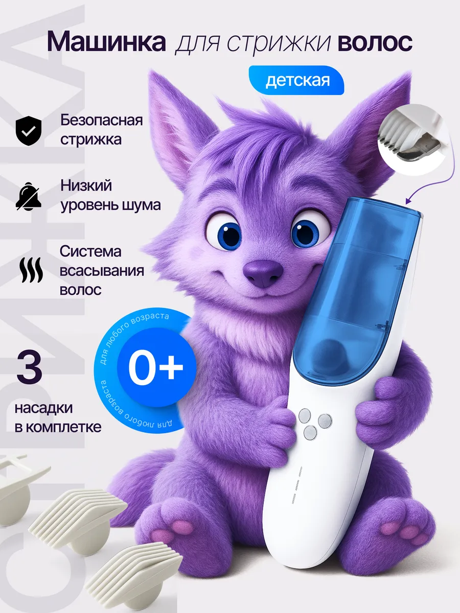 Машинка для стрижки волос детская бесшумная с контейнером