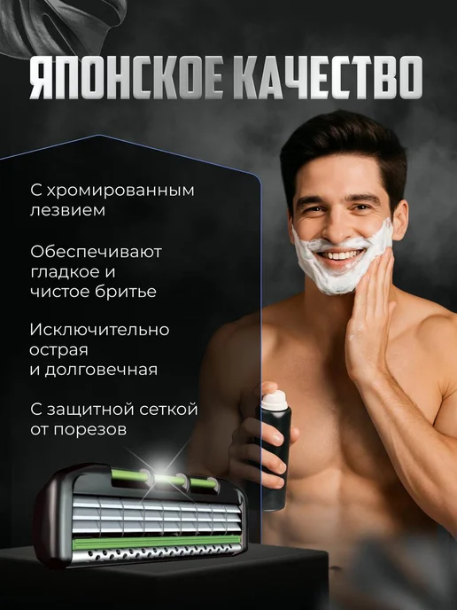 Feather Сменные кассеты для бритья с тройным лезвием (5 штук) Япония, черный, фото 2