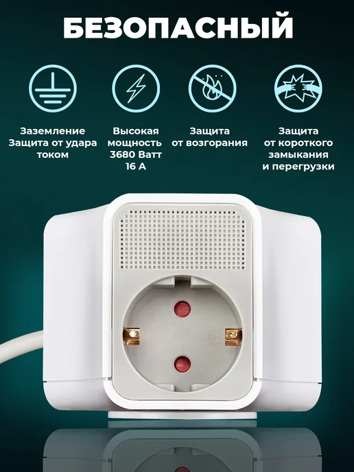 RITMIX Сетевой фильтр с креплением на стену 3 розетками USB-A и USB…, белый, фото 5