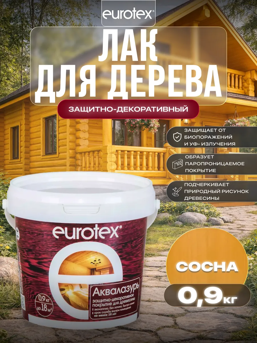Лак защитно-декоративный для дерева Аквалазурь 0,9 кг