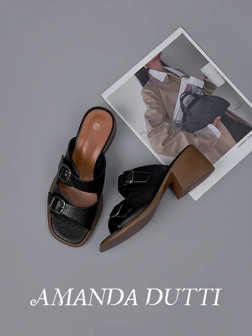AMANDA DUTTI мюли женские на каблуке стильные, черный, фото 2
