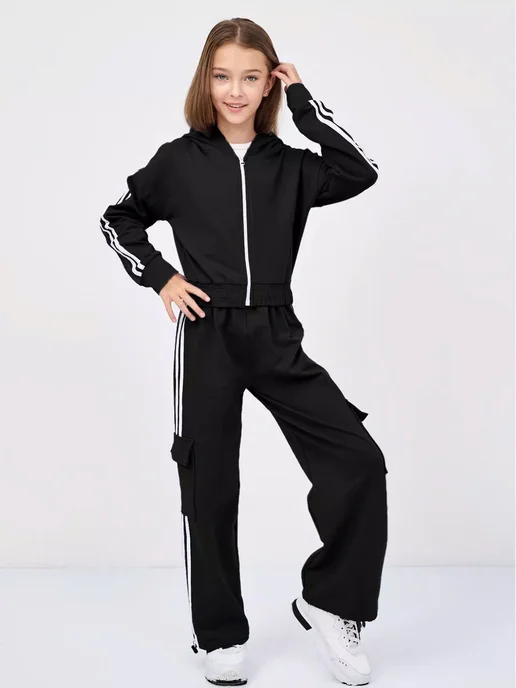 BY99 Kids Костюм спортивный на молнии, черный, фото 4