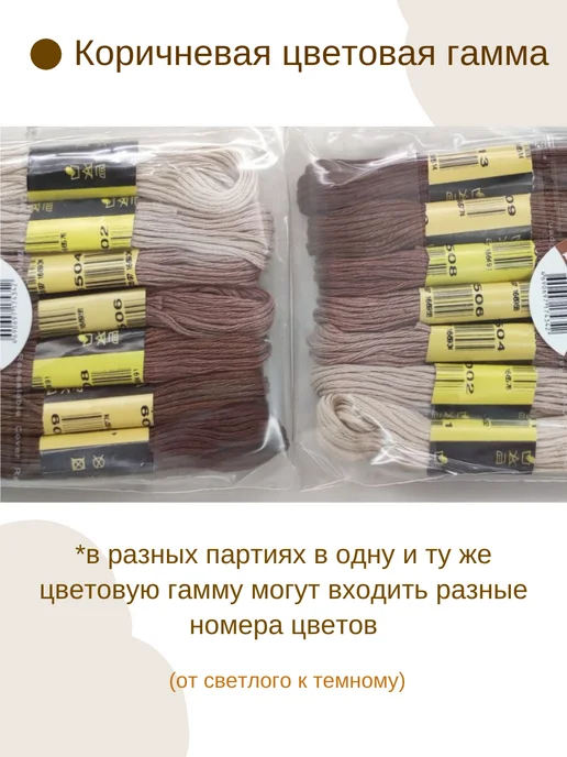 ПНК им. Кирова Нитки мулине N7 Коричневый лепесток 7 шт. х10м, 7 шт, фото 2