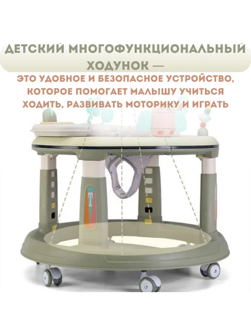 Детские ходунки с поворотным сидением, зеленый, фото 2