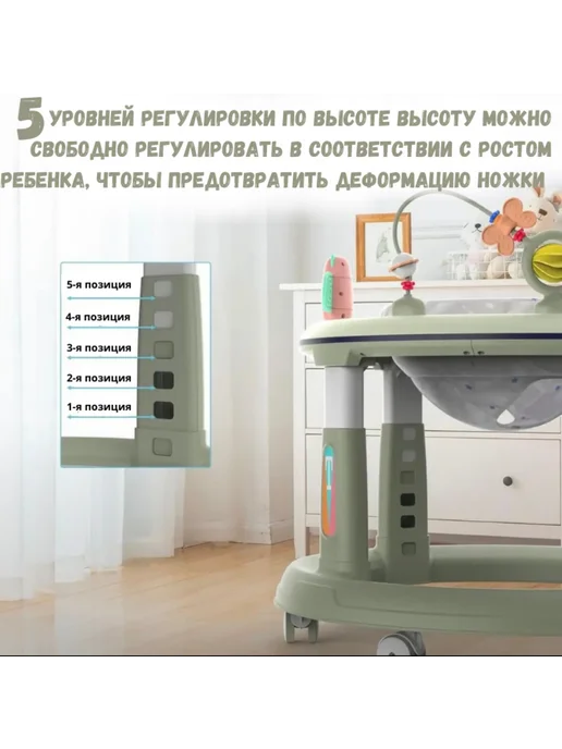 Детские ходунки с поворотным сидением, зеленый, фото 6