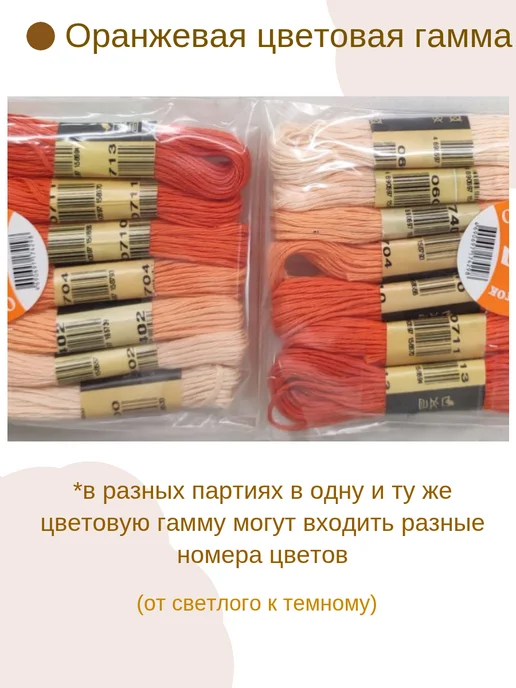 ПНК им. Кирова Нитки мулине N2 Оранжевый лепесток 7 шт. х10м, 7 шт, 10 м, фото 3
