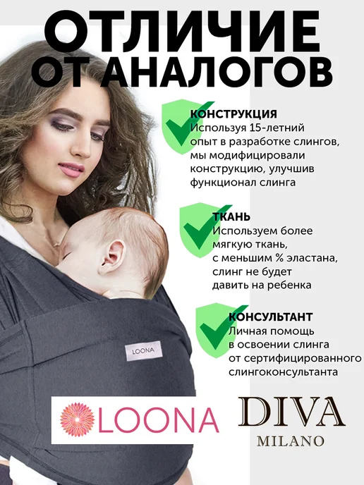 LOONABABY Слинг для новорожденного без намотки, вариант, фото 4