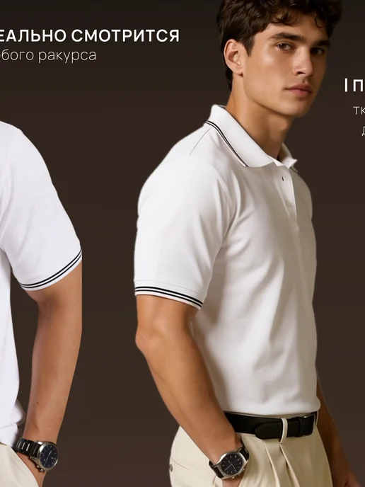 Po.Li BREND Mens Line Футболка поло с коротким рукавом премиум, белый, фото 7