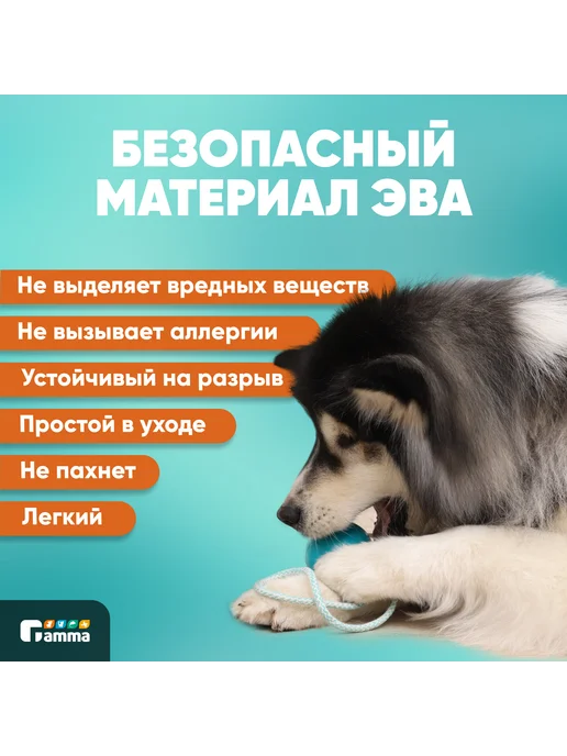 GAMMA Игрушка для собак ГАВ ГАМЫЧ Мячик с веревкой, 7, 5 см, зеленый, фото 3