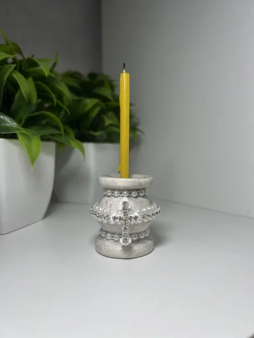 Decor Emiliya Подсвечник для декора церковных свечей с крестом стиль лофт, серый, фото 3