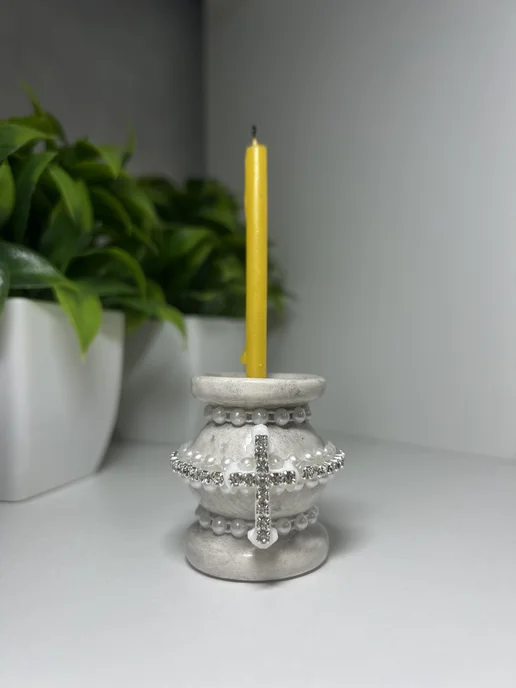 Decor Emiliya Подсвечник для декора церковных свечей с крестом стиль лофт, серый, фото 5