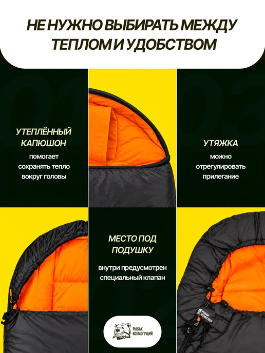 Рыбак Всемогущий Спальный мешок туристический демисезонный летний, черный, фото 4