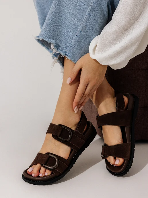Beon Wear Сандалии летние замшевые на платформе, коричневый, фото 3