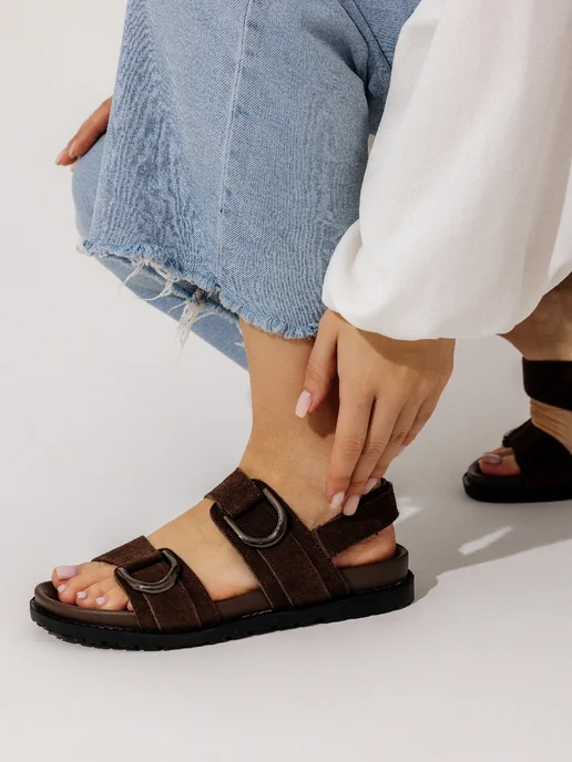 Beon Wear Сандалии летние замшевые на платформе, коричневый, фото 6