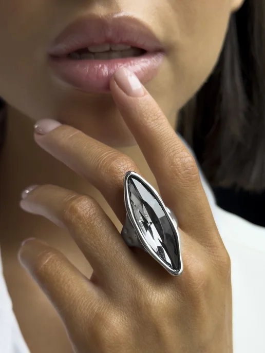 Аксессорика Кольцо бижутерия с камнем перстень широкое Accessorica, черный, фото 5