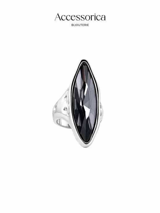 Аксессорика Кольцо бижутерия с камнем перстень широкое Accessorica, черный, фото 6
