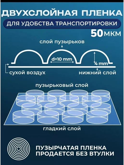 ТД Румянцевъ Пленка пупырка воздушно-пузырчатая 0.6х30м, 30 м, фото 3