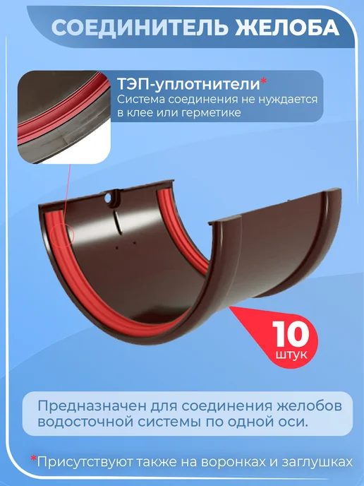 Grand Line Комплект водостока на 11 м коричневый (2 слива), 11 м, фото 5