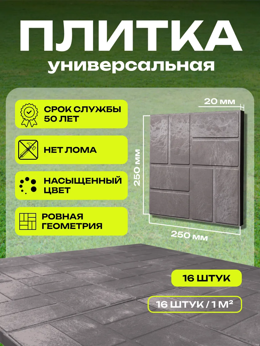 Плитка тротуарная полимерпесчаная, 25х25х2, графит, 16 шт