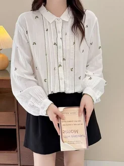 Рубашка в корейском стиле с вышивкой Rose fashion 355055180 купить за 2 625 ₽ в интернет-магазине Wildberries