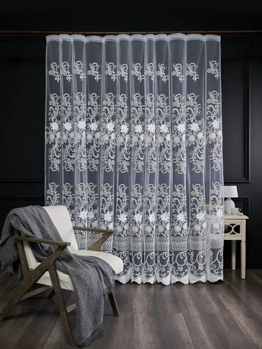 BRAND_TEX Тюль сетка с вышивкой 200х250 см, 200x250 см, фото 5