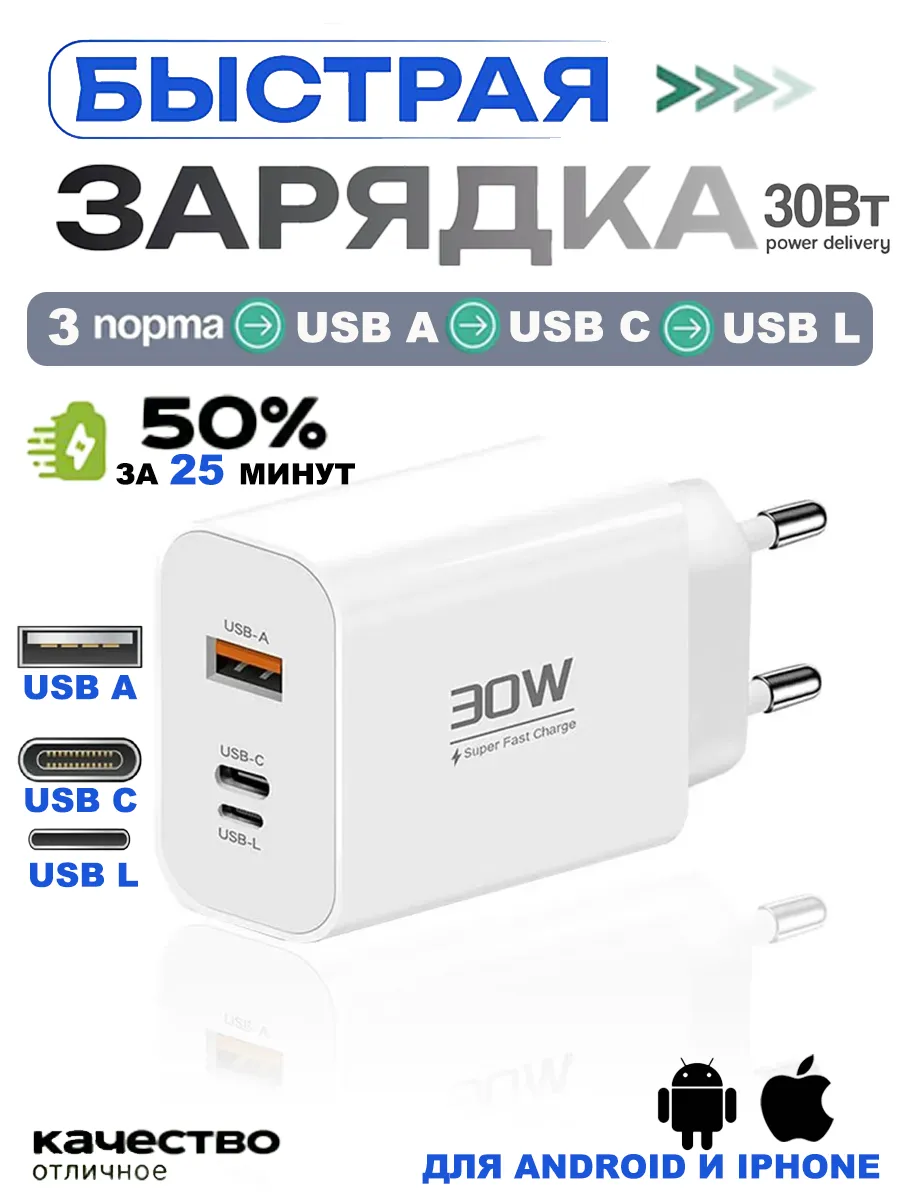 Зарядное устройство для телефона, быстрый блок 30w