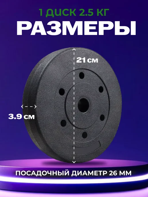 Atlas Sport Блины для штанги и гантелей по 5 кг 2 шт, 2,5 кг, 4 шт, фото 2
