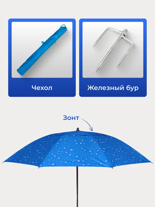 ДомШоп Зонт пляжный большой от солнца для отдыха, синий, фото 4