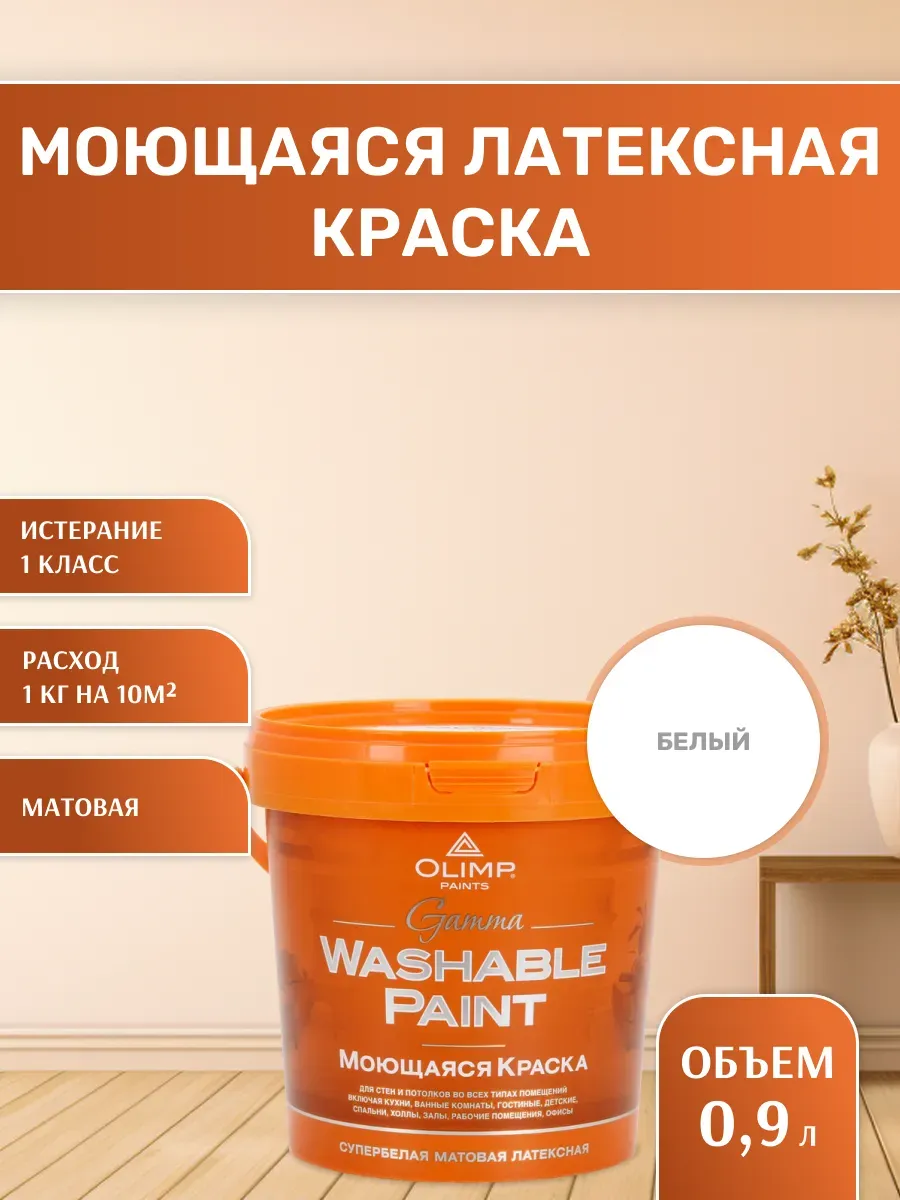 Латексная краска моющаяся для всех типов помещений, 0,9 л