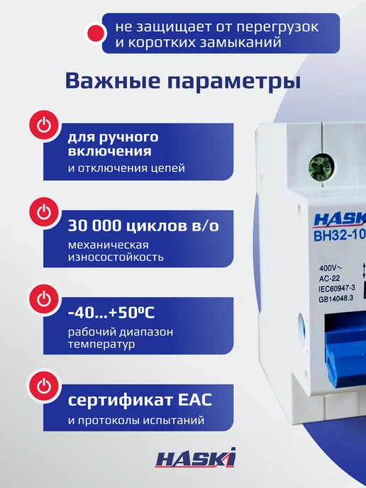 HASKI Выключатель нагрузки ВН32-100 2P 20А, серый, фото 2