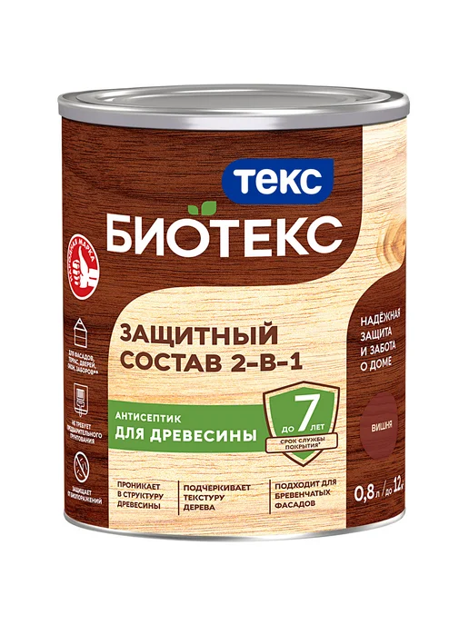 Текс Bioteks защитный состав для дерева 2 в 1 цвет вишня 0,8 л, 1 цв., 800 мл, фото 5