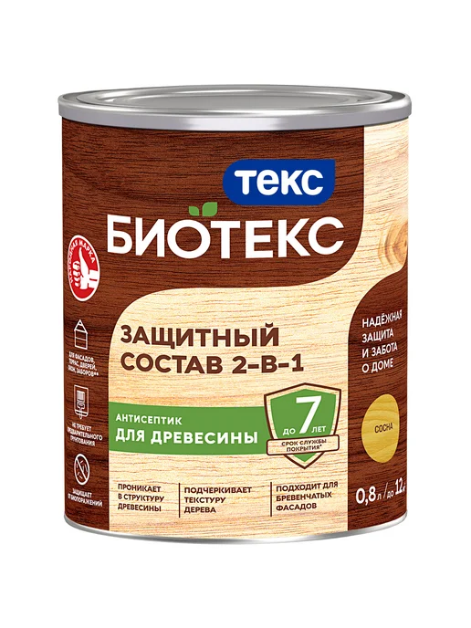 Текс Bioteks защитный состав для дерева 2 в 1 цвет сосна 0,8 л, 1 цв., 800 мл, фото 5