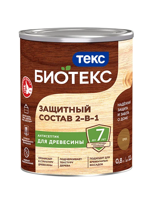 Текс Bioteks защитный состав для дерева 2 в 1 цвет орех 0,8 л, 1 цв., 800 мл, фото 5