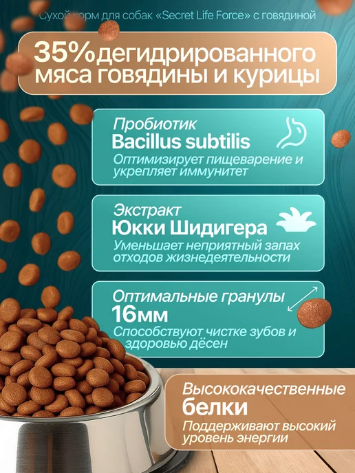 Сухой корм Secret for Pets Секрет для собак, говядина, 2 кг, фото 2
