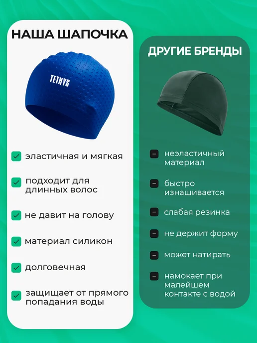Tethys Шапочка для плавания, для бассейна, вариант, фото 7