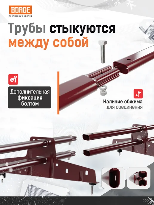 BORGE КОМПЛЕКТ снегозадержатель 3 м на кровлю красный, 3 м, фото 4