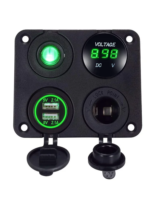 Зарядка USB 4 2A с вольтметром для авто Цв Кр, вариант, фото 2