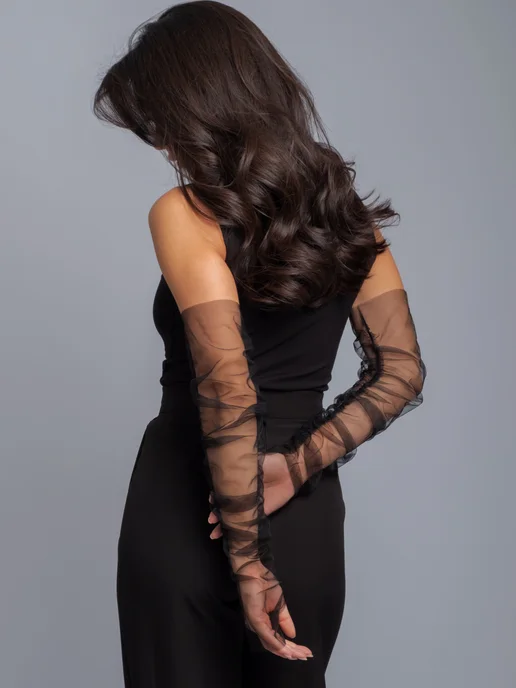 Lippa Перчатки без пальцев в сетку длинные, черный, фото 3