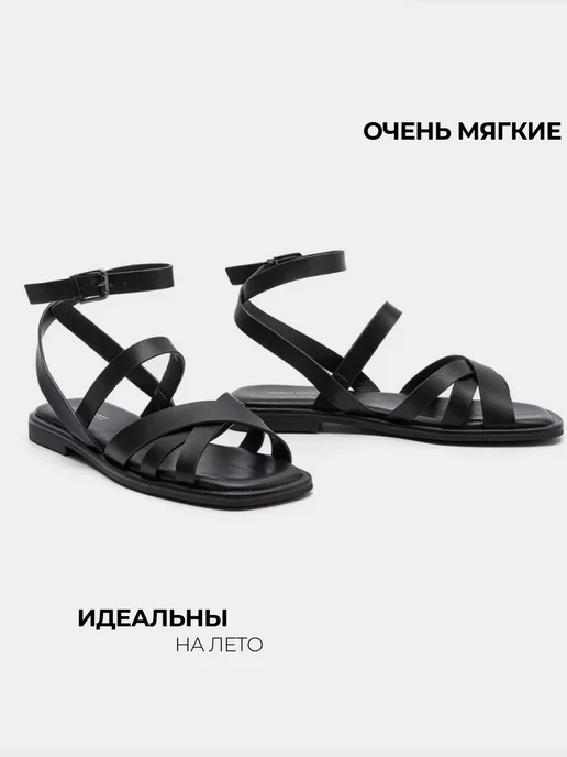 DINO RICCI Босоножки греческие из натуральной кожи на плоской подошве, черный, фото 2