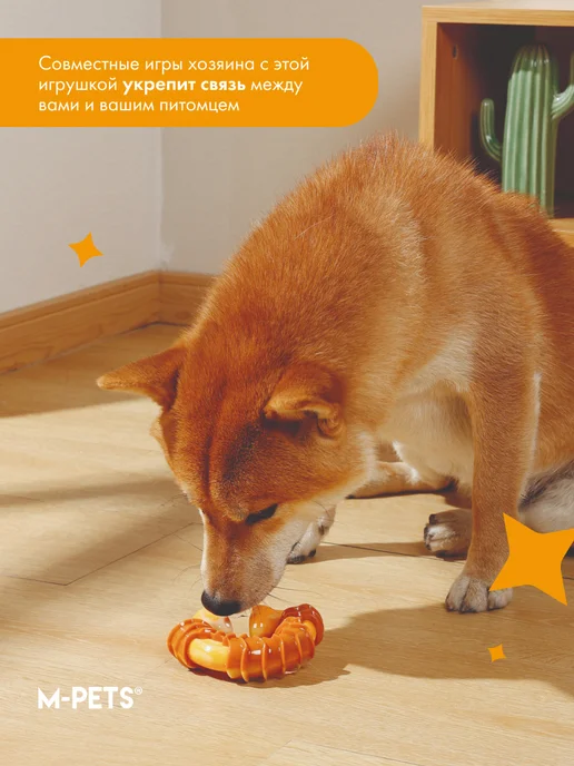 M-PETS Игрушка для собак Карнивор круглая кость вкус бекон, красная, желтый, фото 5