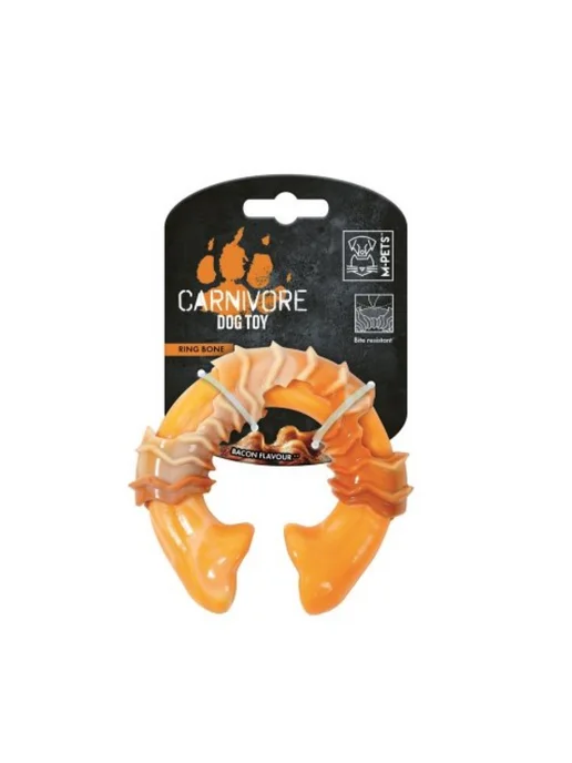M-PETS Игрушка для собак Карнивор круглая кость вкус бекон, красная, желтый, фото 7